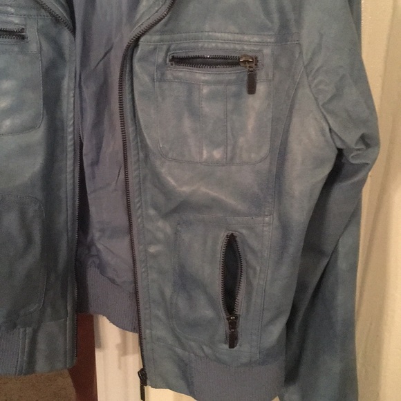 GREAT CONDITION Blue PU Leather Jacket! - Picture 6 of 8